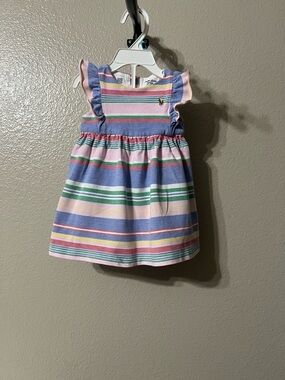 Ralph Lauren Oxford mesh striped dress 9mo Ruffle-Sleeve GUC